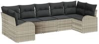 vidaXL Gartenlounge-Set Gartensofa-set mit Kissen 7 pcs Hellgrau Poly-Rattan,...