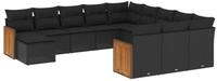 vidaXL Gartenlounge-Set 12-tlg. Garten-Sofagarnitur mit Kissen Schwarz Poly...