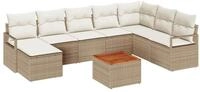 vidaXL Gartenlounge-Set Gartensofa-set mit Kissen 9 pcs Beige Poly-Rattan, (9-tlg)