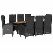 vidaXL Garten-Essgruppe 9-tlg. Garten-Essgruppe mit Kissen Schwarz Poly Rattan,