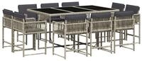 vidaXL Garten-Essgruppe 11-tlg. Garten-Essgruppe mit Kissen Hellgrau Poly Rattan,