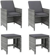 vidaXL Gartenstuhl 4-tlg. Gartenstuhl und Hocker Set Poly Rattan Grau (4 St)