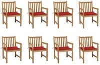 vidaXL Gartenstuhl, Gartenst&uuml;hle 8 Stk. mit Roten Kissen Massivholz Teak