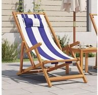 vidaXL Stuhl, Strandstuhl Klappbar Blau Wei&szlig; Massivholz Eukalyptus und Stoff