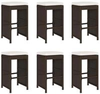 vidaXL Gartenstuhl Garten-Barhocker mit Kissen 6 Stk. Braun Poly Rattan (6 St)