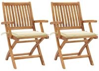 vidaXL Gartenstuhl Gartenst&uuml;hle 2 Stk. mit Cremewei&szlig;en Kissen Massivholz (2 St)