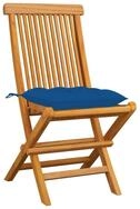 vidaXL Gartenstuhl, Outdoor St&uuml;hle mit Blauen Kissen 4 Stk. Massivholz Teak