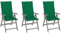 vidaXL Gartenstuhl Verstellbare Gartenst&uuml;hle 3 Stk. mit Auflagen Massivholz (3...