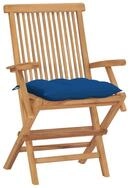 vidaXL Gartenstuhl, Outdoor St&uuml;hle mit Blauen Kissen 4 Stk. Massivholz Teak