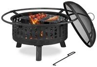 relaxdays Feuerschale mit Grillrost & Funkenschutz