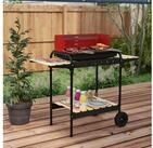 Outsunny Holzkohlegrill mit R&auml;der, h&ouml;heverstellbar Grillrost, Holzablage, BBQ