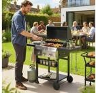 Outsunny Gasgrill inkl klappbar Seitentisch, Gew&uuml;rzhalter, Unterregal, 6 Haken,