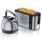 Arendo Fr&uuml;hst&uuml;cks-Set Edelstahl Wasserkocher 1,7l, 4-Scheiben Langschlitz Toaster,