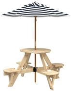 vidaXL Gartentisch Picknicktisch f&uuml;r 4 Kinder mit Sonnenschirm Rund Tannenholz