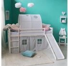 Homestyle4u Hochbett 90x200 cm Wei&szlig; mit Vorhang Sterne Grau f&uuml;r 1 Kind Holz...