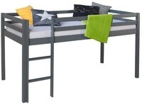 Homestyle4u Hochbett 90x200 Kinderbett Rausfallschutz Grau/Wei&szlig; Kinder Leiter Treppe