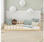 Homestyle4u Kinderbett 90x200 / 120x200 Wei&szlig; Natur Holzbett Bodenbett...