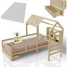 Juskys Kinderbett Yari, inkl. 90x200 Matratze, Hausoptik, Schreibtisch, 3 - 10...