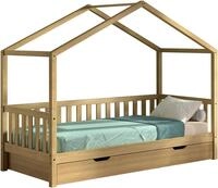 Vipack Hausbett Dallas aus massiver Eiche, natur ge&ouml;lt in zeitlosem Design (B/H/T