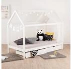 Homestyle4u Kinderbett 90x200 Bettgestell mit Stauraum Dach Holz Kiefer Kinderbett