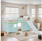 Homestyle4u Hochbett Kinderbett 90x200 Spielbett Massivholz Kiefer Jungen Wei&szlig; Gr&uuml;n