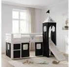 Homestyle4u Hochbett 90x200 cm Kinderbett Wei&szlig; mit Vorhang Kinder Treppe Leiter