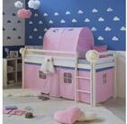 Homestyle4u Hochbett 90x200 Kinderbett mit Leiter und Vorhang Wei&szlig; Rosa Holz...