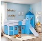 Homestyle4u Hochbett mit Rutsche 90x200 Kinderbett Jungen Kiefer Wei&szlig; Blau...