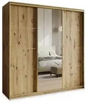 Masseno Schwebet&uuml;renschrank VARO 180 cm Kleiderschrank mit Spiegel 3 T&uuml;ren Eiche