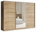 Masseno Schwebet&uuml;renschrank TARI 250 cm Kleiderschrank mit Spiegel 3 T&uuml;ren Eiche