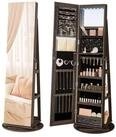 SONGMICS Schmuckschrank mit LED und Spiegel, 3 Ablagen, 360&deg; drehbar