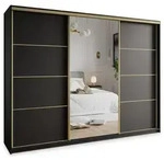 Masseno Schwebet&uuml;renschrank VARO 270 cm Kleiderschrank mit Spiegel 3 T&uuml;ren Schwarz