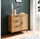 FINEBUY Kommode FB104164 in Eiche Dekor 80 cm Sideboard mit 3 Schubladen & 1...