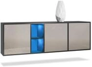 Vladon Sideboard Cuba (Kommode, mit 3 T&uuml;ren und 2 offene F&auml;cher), Schwarz