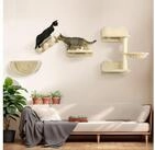 PawHut Katzen-Kletterwand 4 tlg. mit Kaztentreppe, H&auml;ngematte, Sprungplatt,