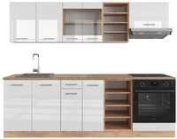 Vicco K&uuml;chenzeile R-Line, Wei&szlig; Hochglanz/Goldkraft Eiche, Ohne Arbeitsplatten