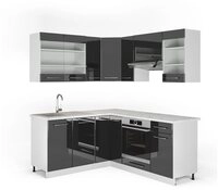 Vicco Winkelk&uuml;che Fame-Line, Anthrazit Hochglanz/Wei&szlig;, 160 x 190 cm ohne