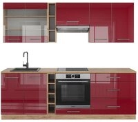 Vicco K&uuml;chenzeile Fame-Line, Bordeaux Hochglanz/Eiche Gold, 235 cm ohne