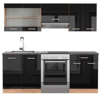 Vicco K&uuml;chenzeile R-Line, Schwarz Hochglanz/Goldkraft Eiche, 200 cm, AP Anthrazit