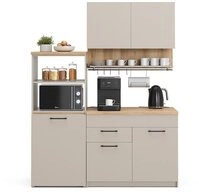 Vicco K&uuml;chenzeile Egbert, Greige/Artisan-Eiche, 160 cm mit ausziehbarem Tisch