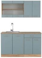 Vicco K&uuml;chenzeile R-Line, Blau-Grau/Goldkraft Eiche, 140 cm, AP Eiche