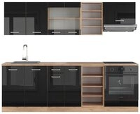 Vicco K&uuml;chenzeile R-Line, Schwarz Hochglanz/Goldkraft Eiche, 240 cm ohne