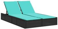 vidaXL Gartenliege Doppel-Sonnenliege mit Kissen Schwarz Poly Rattan, 1 St.