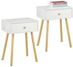 relaxdays Nachttisch Marmoroptik & Holzbeine (2er Set, 2-St., Nachttischschrank...