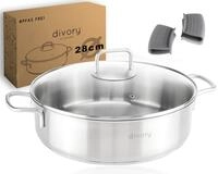 divory Schmorpfanne Edelstahlpfanne unbeschichtet, mit Deckel, Induktion (28...