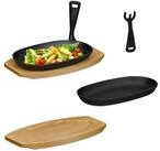 relaxdays Servierpfanne Holzuntersetzer 2er Set, Gusseisen (2-tlg., 2er Set)