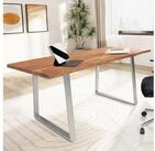 FINEBUY Schreibtisch FB68339 Akazie Massivholz Metall B&uuml;rotisch Computertisch
