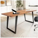 FINEBUY Schreibtisch FB68363 Akazie Massivholz Metall B&uuml;rotisch Computertisch