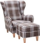 Supellex Ohrensessel Sofia Relaxsessel mit Hocker &ndash; Oxford kariert Braun