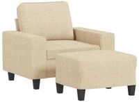 vidaXL Sofa Sessel mit Hocker Creme 60 cm Stoff